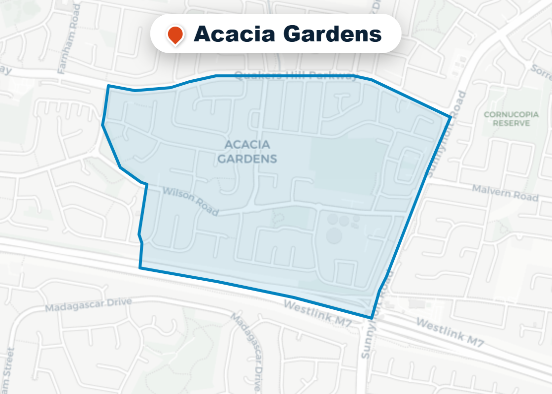 Map of Mr Splash plumbing service area in Acacia Gardens