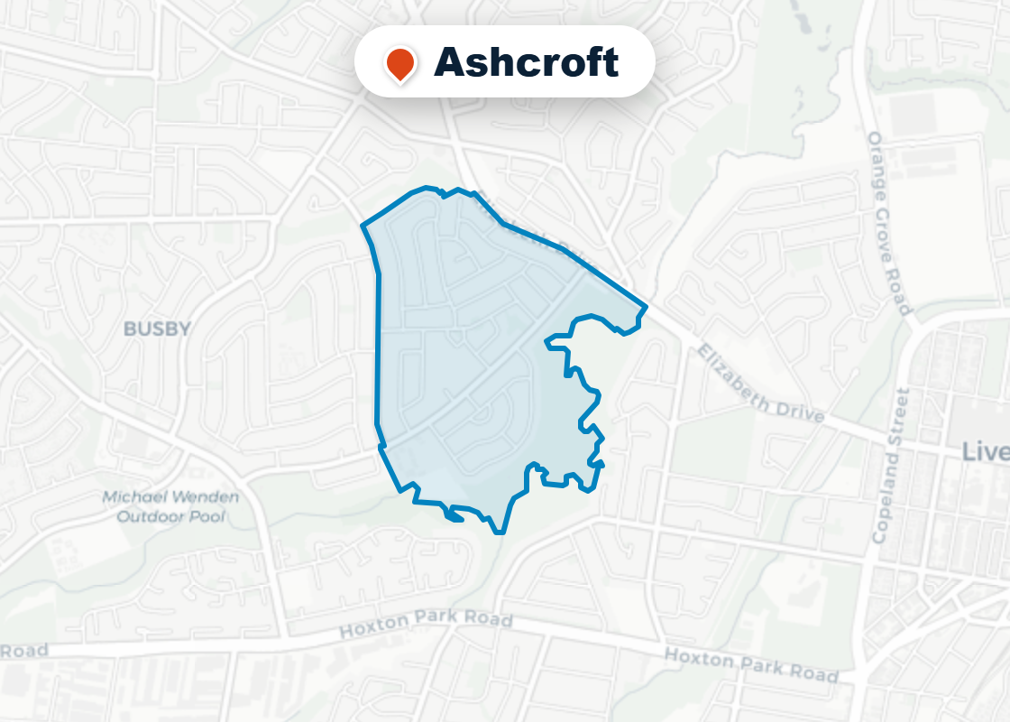 Map of Mr Splash plumbing service area in Ashcroft