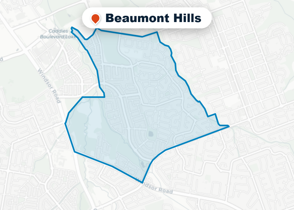 Map of Mr Splash plumbing service area in Beaumont Hills