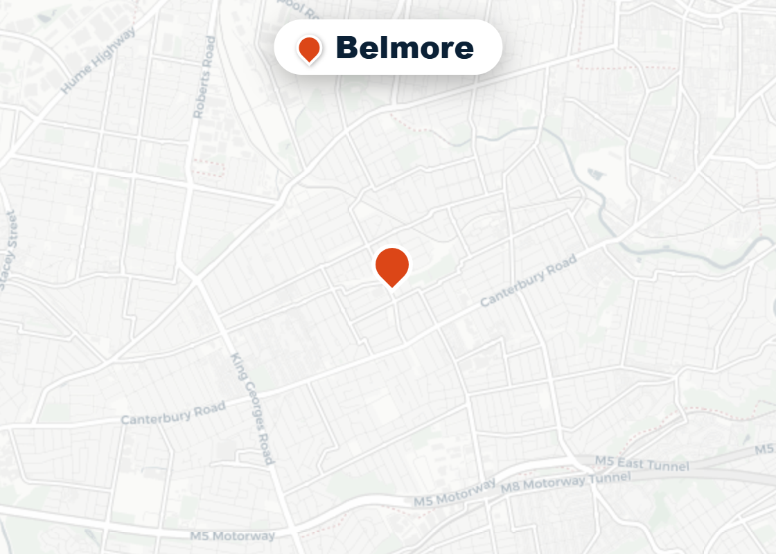 Map of Mr Splash plumbing service area in Belmore