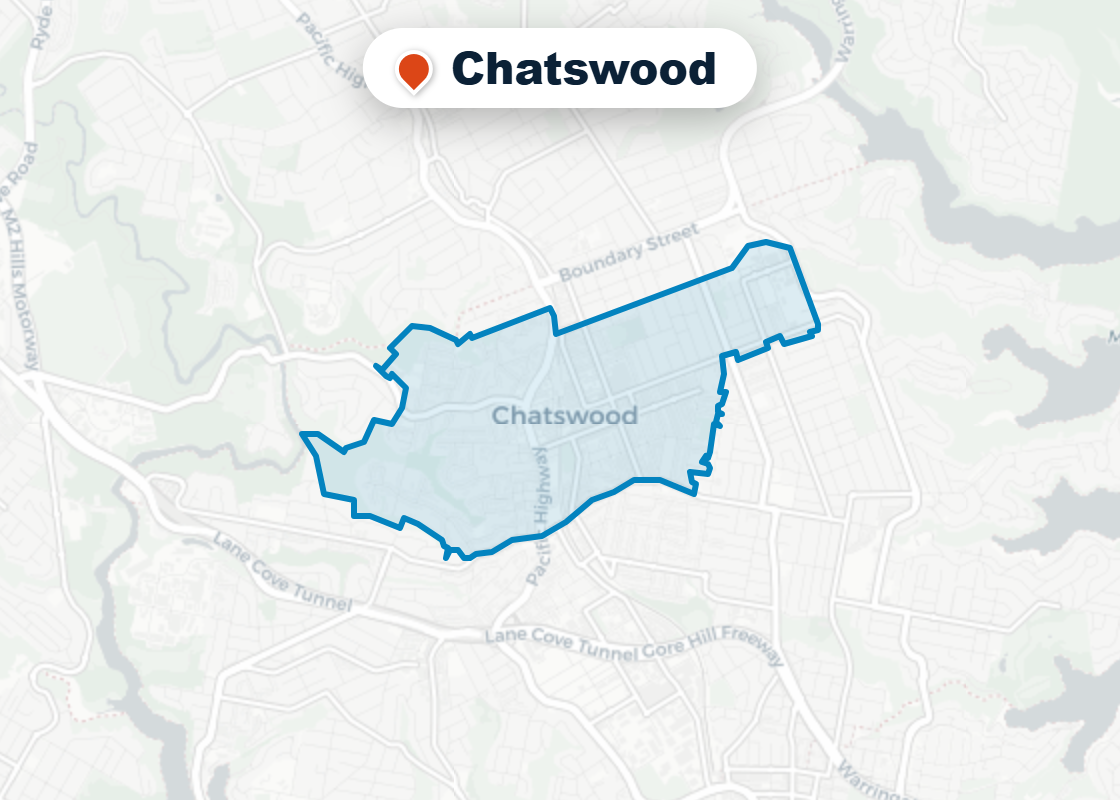 Map of Mr Splash plumbing service area in Chatswood