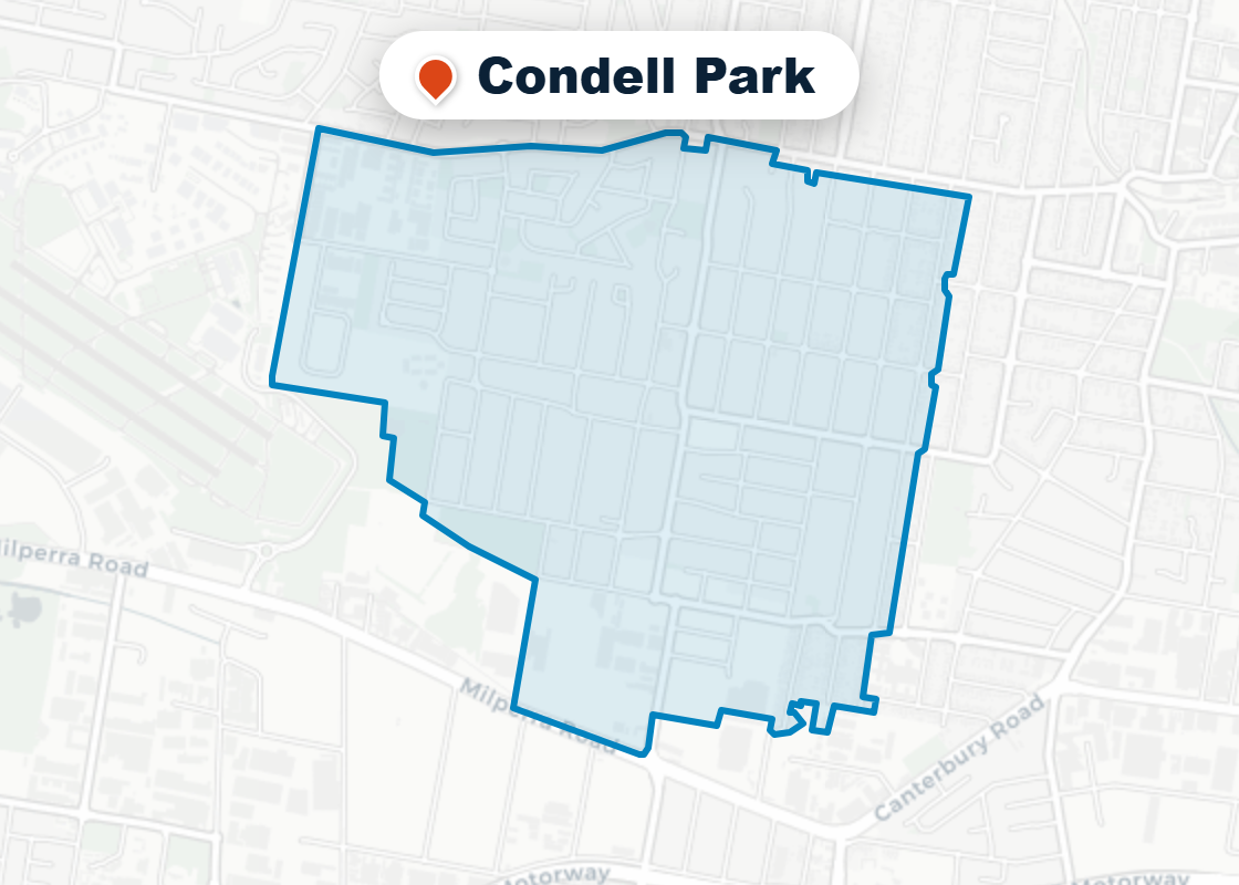 Map of Mr Splash plumbing service area in Condell Park