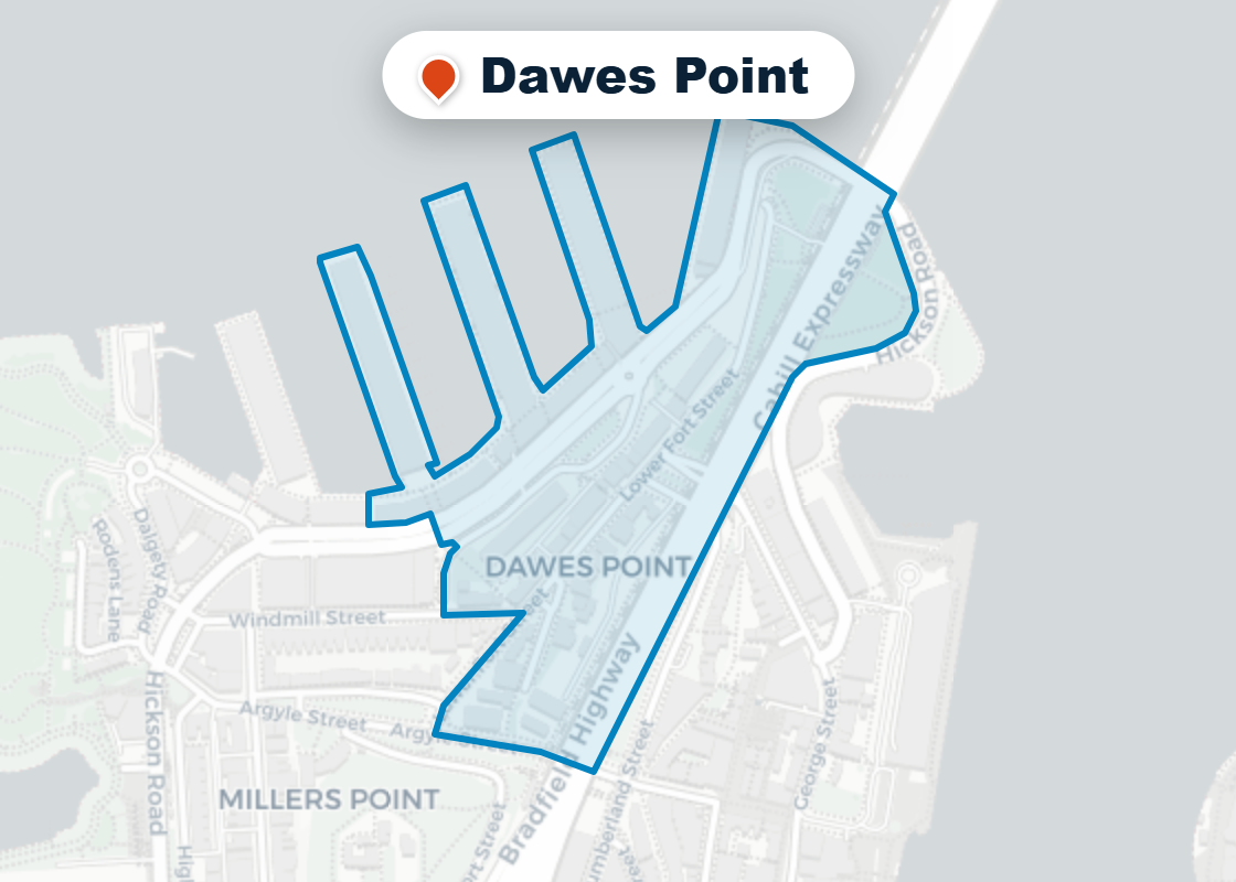 Map of Mr Splash plumbing service area in Dawes Point