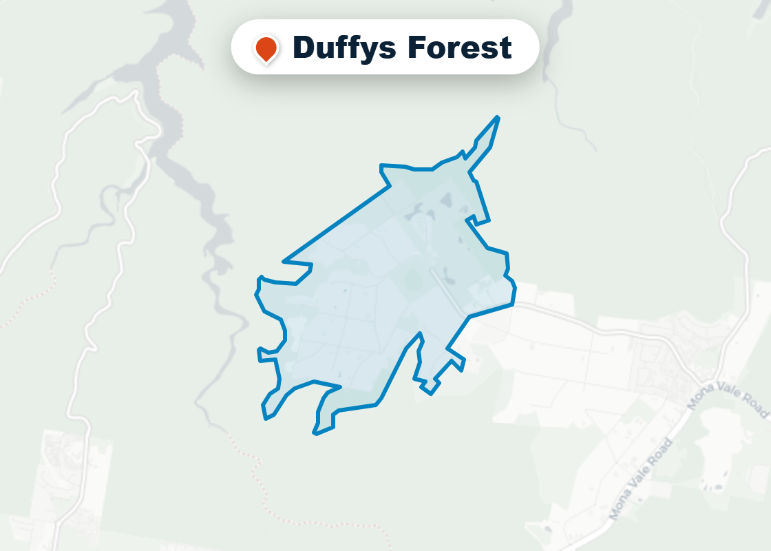 Map of Mr Splash plumbing service area in Duffys Forest
