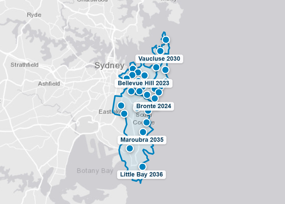 Map of the Randwick, Waverley and Woollahra council areas with the suburbs where Mr Splash Plumbing has completed jobs