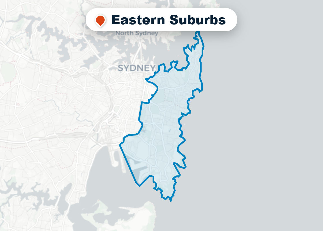 Map of Mr Splash plumbing service area in Eastern Suburbs