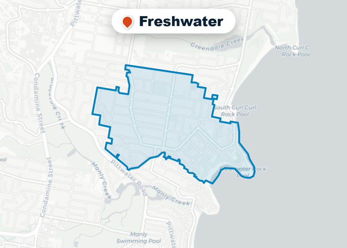 Map of Mr Splash plumbing service area in Freshwater