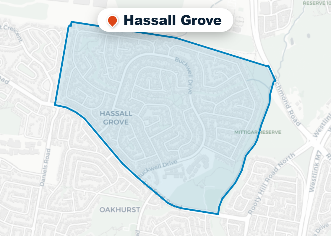 Map of Mr Splash plumbing service area in Hassall Grove
