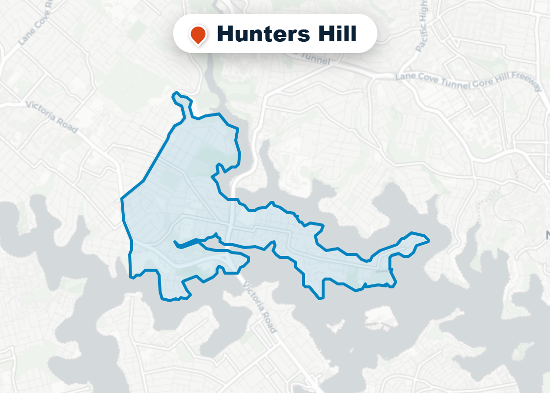 Map of Mr Splash plumbing service area in Hunters Hill