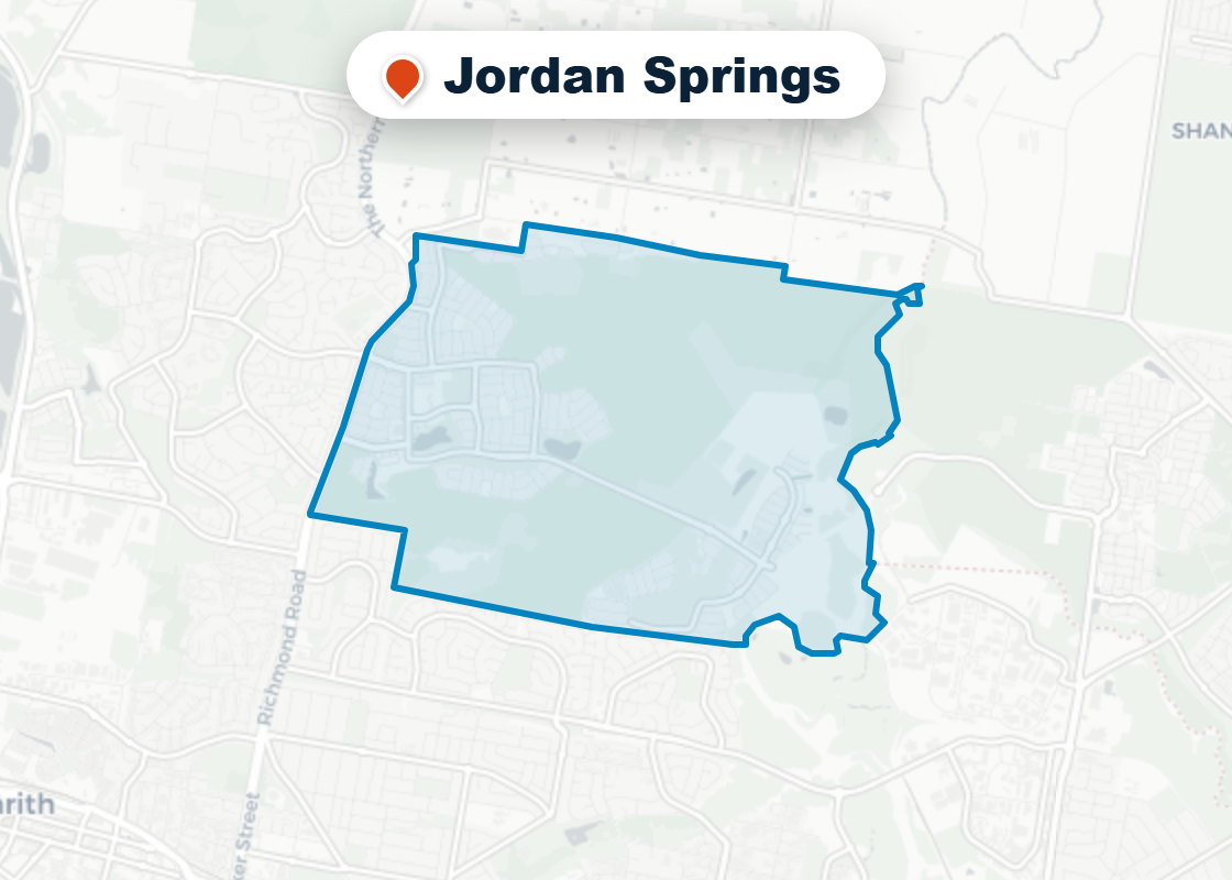 Map of Mr Splash plumbing service area in Jordan Springs