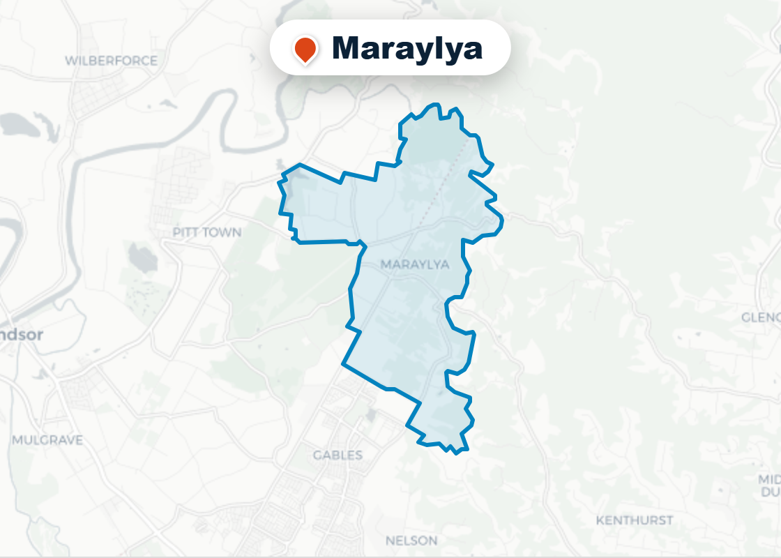 Map of Mr Splash plumbing service area in Maraylya
