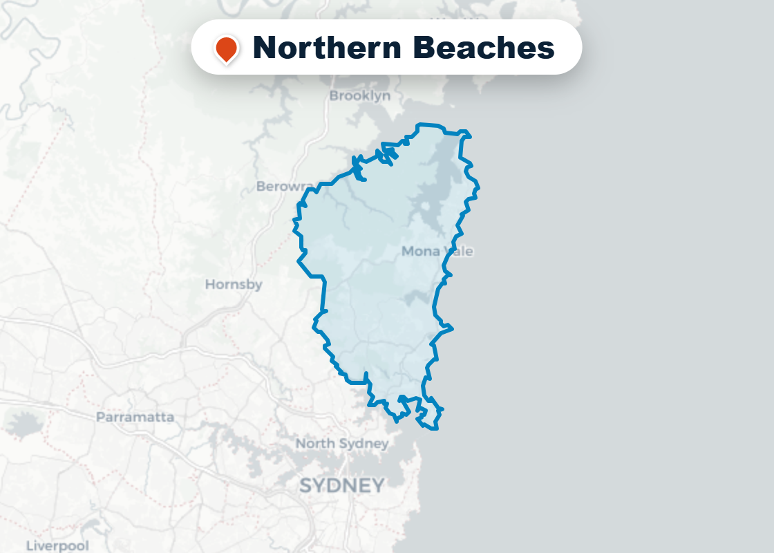 Map of Mr Splash plumbing service area in Northern Beaches
