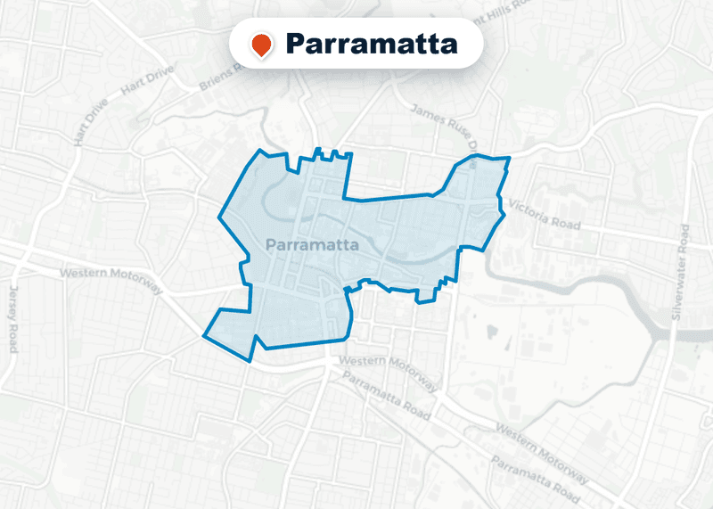 Map of Mr Splash plumbing service area in Parramatta