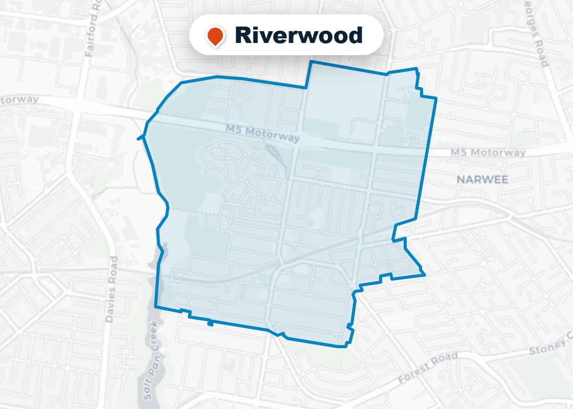 Map of Mr Splash plumbing service area in Riverwood