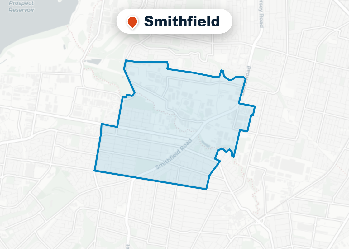 Map of Mr Splash plumbing service area in Smithfield