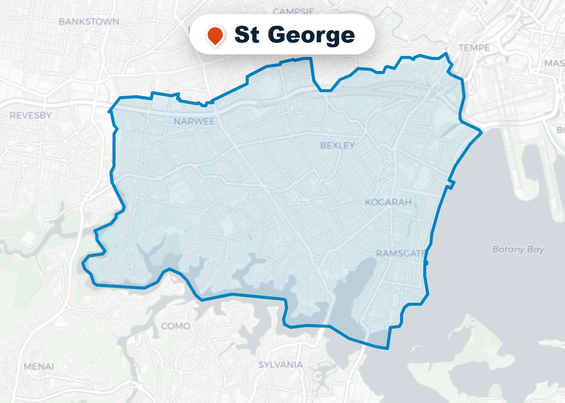 Map of Mr Splash plumbing service area in St George