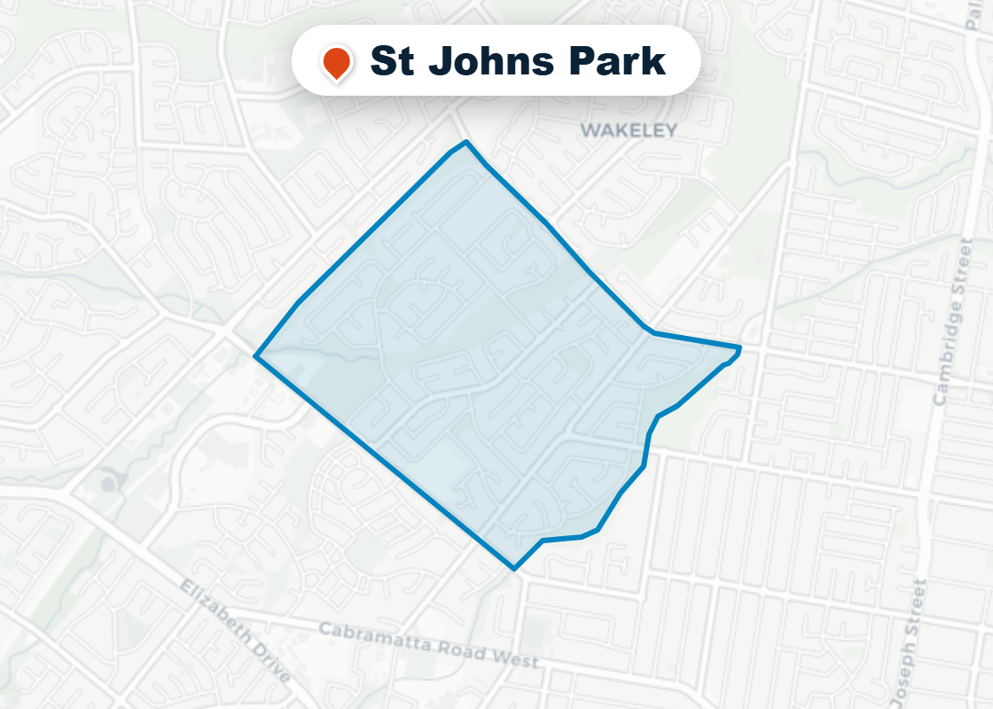 Map of Mr Splash plumbing service area in St Johns Park