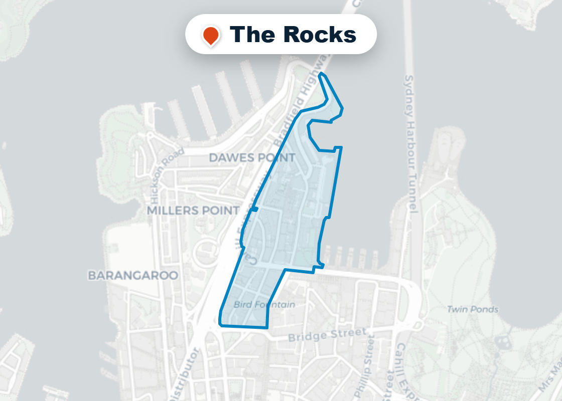 Map of Mr Splash plumbing service area in The Rocks