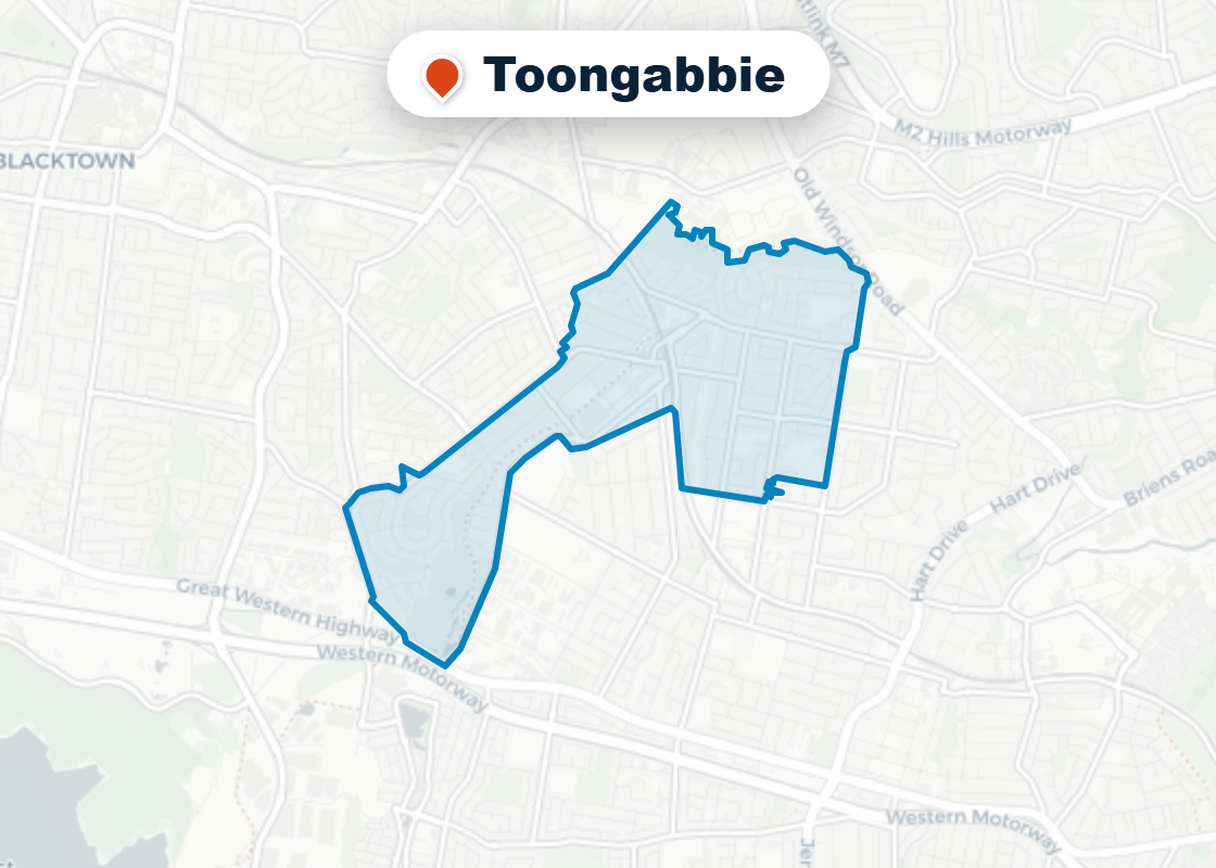 Map of Mr Splash plumbing service area in Toongabbie