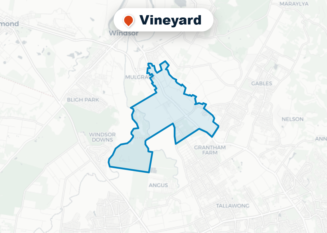 Map of Mr Splash plumbing service area in Vineyard