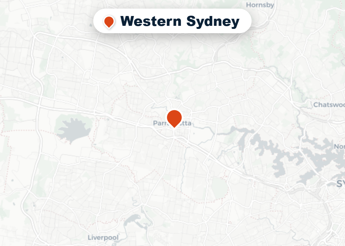 Map of Mr Splash plumbing service area in Western Sydney