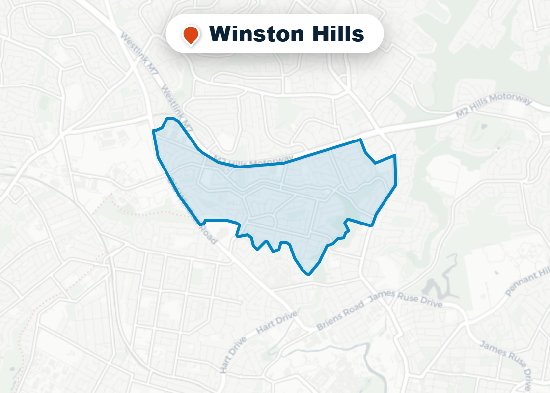 Map of Mr Splash plumbing service area in Winston Hills